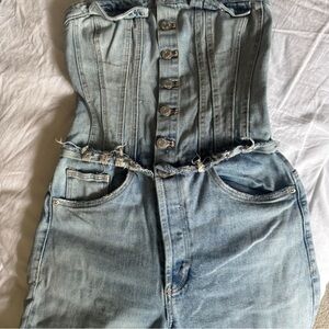 Zara Light Blue Denim Corset Overalls